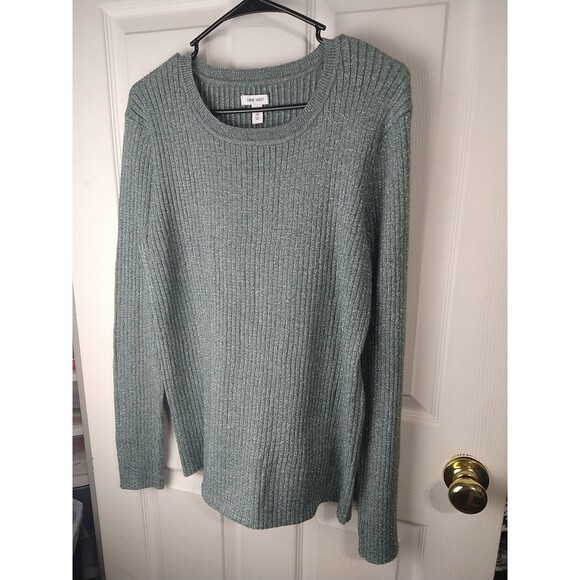 Nine West Sweater Womens XXL Gray Glitter Crew Neck Knit Long Sleeve Office/Part - Picture 2 of 9